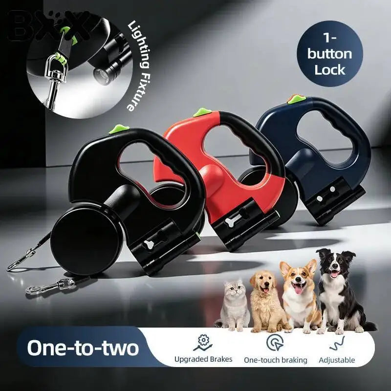 360° Swivel Dual Head Retractable Dog Leash One Hand Control for Medium Large Dogs 2026 New
