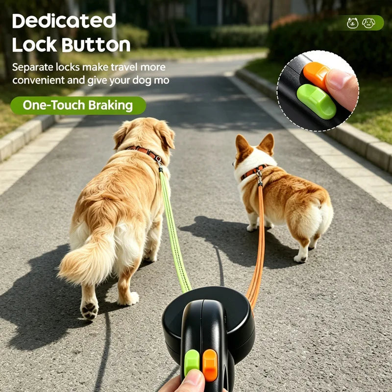 360° Swivel Dual Head Retractable Dog Leash One Hand Control for Medium Large Dogs 2026 New