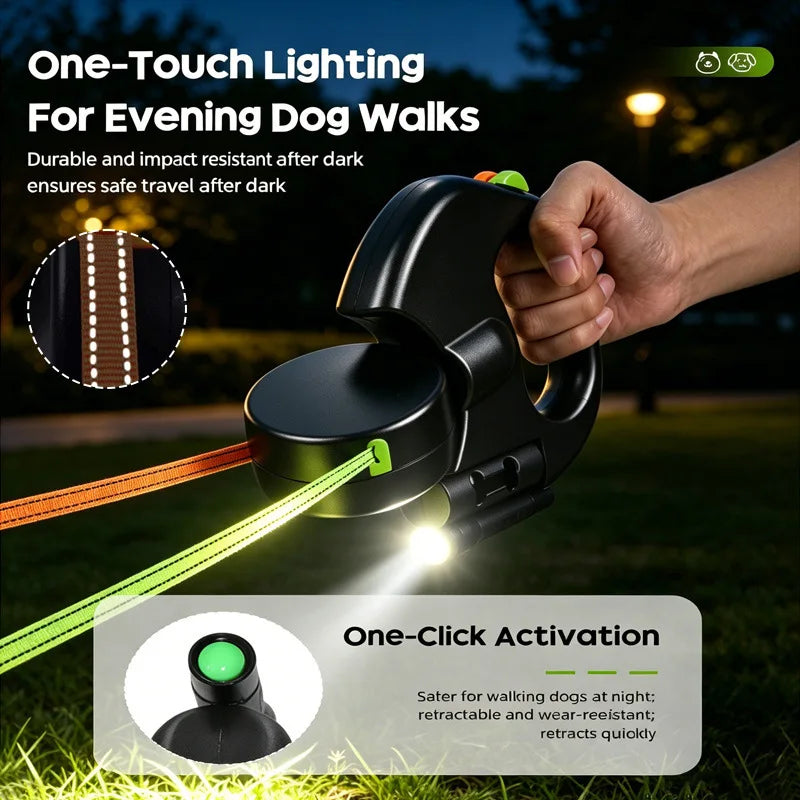 360° Swivel Dual Head Retractable Dog Leash One Hand Control for Medium Large Dogs 2026 New